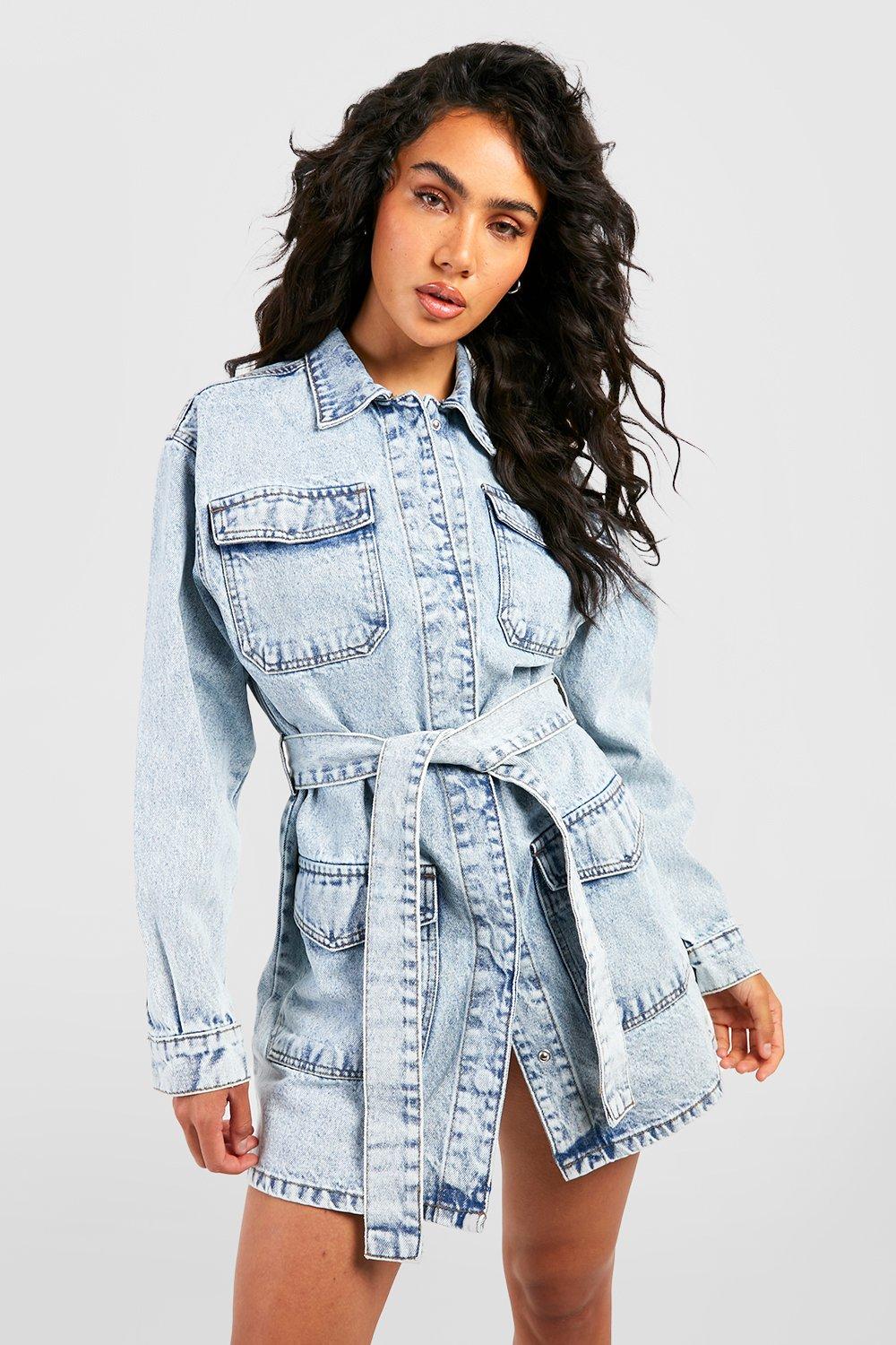 Belted denim best sale shirt dress